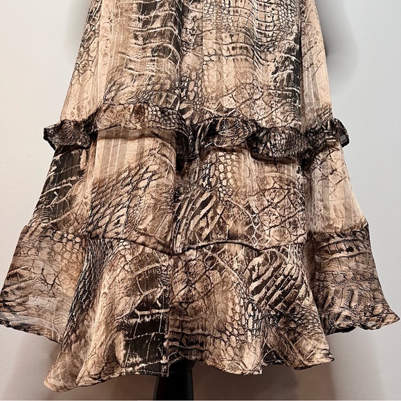 Ces Femme NWT Frankie Snake Dress Medium Metallic Gold Off Shoulder Ruffle Tiers - Picture 10 of 16